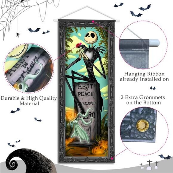 4 Packs Jack Sally Banners Porch Signs Halloween Decor Christmas Nightmare - Picture 4 of 7